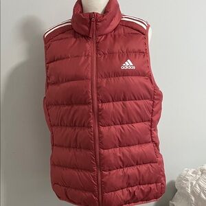 adidas Crimson Quilted Puffer Vest with White Stripes